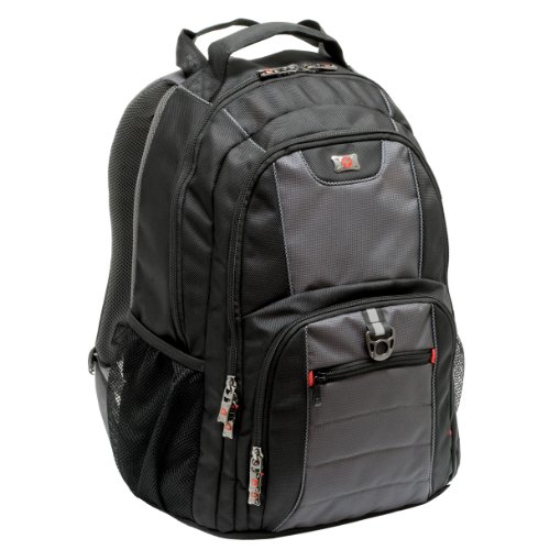 WENGER Pillar Laptop-Rucksack mit Tabletfach, Notebook bis 16 Zoll, Tablet bis 10 Zoll, Organizer, 25 l, Damen Herren, Büro Business-Reisen Uni, Schwarz/Grau, 600633 von WENGER