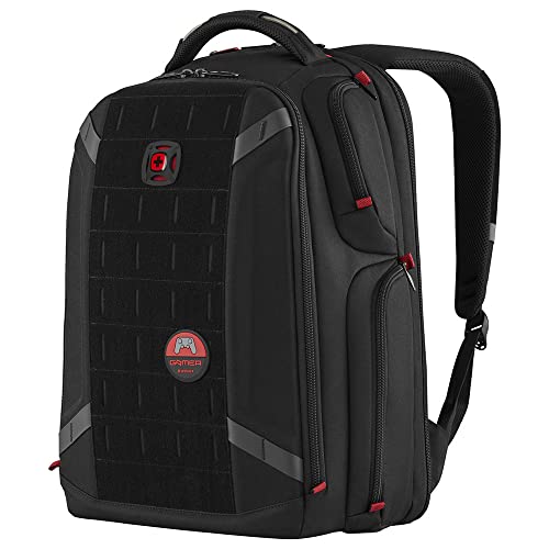 WENGER PlayerOne Gaming Laptop-Rucksack mit Tabletfach, Notebook bis 17.3 Zoll, Tablet bis 12 Zoll, 29 l, Damen Herren, Gaming Büro Business-Reisen Uni, Schwarz, 611650 von WENGER