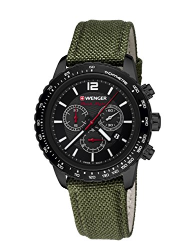 WENGER Unisex-Armbanduhr 01.0853.110 ROADSTER BLACK NIGHT CHRONO Analog Quarz Nylon 01.0853.110 ROADSTER BLACK NIGHT CHRONO von WENGER