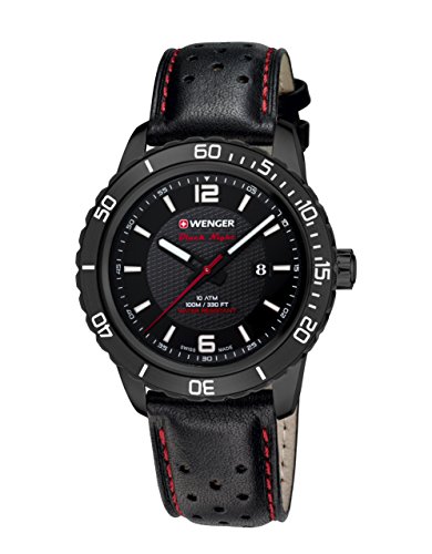 Wenger Unisex-Armbanduhr 01.0851.123 ROADSTER BLACK NIGHT Analog Quarz Leder 01.0851.123 ROADSTER BLACK NIGHT von WENGER