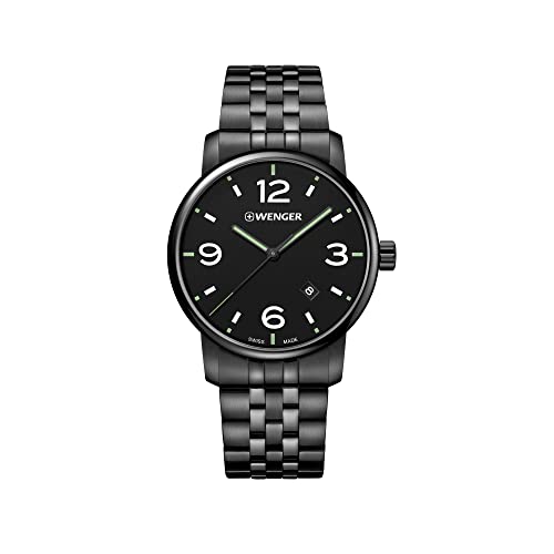 WENGER Herren Armbanduhr Urban Metropolitan Ø 42mm, Swiss Made, Analog Quarz, Wasserdicht bis 100m, Edelstahl-Armband, Schwarz, 01.1741.119 von WENGER