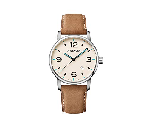 Wenger Unisex Erwachsene Analog Quarz Uhr mit Leder Armband 01.1741.120 von WENGER