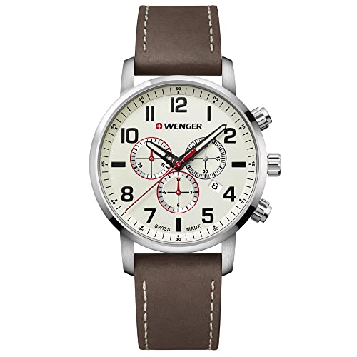 Wenger Unisex Erwachsene Chronograph Quarz Uhr mit Leder Armband 01.1543.105 von WENGER