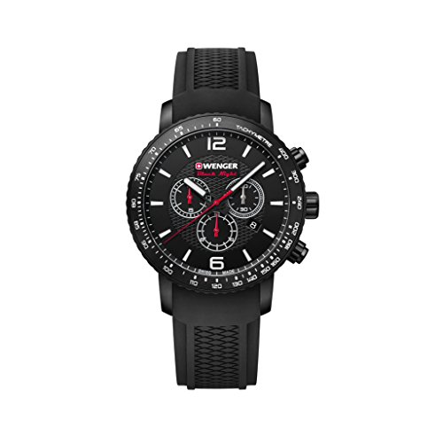 Wenger Unisex Erwachsene Chronograph Quarz Uhr mit Silikon Armband 01.1843.102 von WENGER