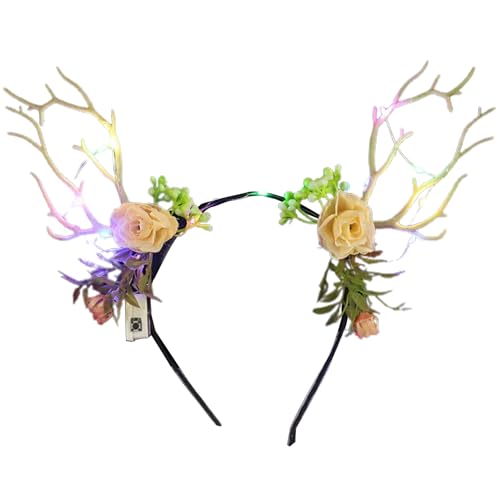 Festlich beleuchtetes Stirnband Frohe Weihnachten Kopfschmuck Leuchtende Rentier Geweih Haarreifen Urlaub Kopfschmuck Home Ornament Weihnachtsblume Festliche Frauen Dekoration von WENGU