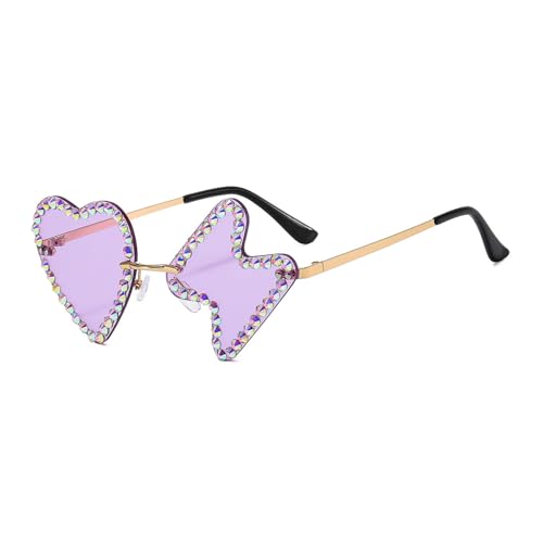 Funkelnde Sonnenbrille, Vintage-Stil, dicker Rahmen, mit Strasssteinen, Vintage-Brille, übergroße Strasssteine, funkelnde Damen-Sonnenbrille, transparent lila von WENGU