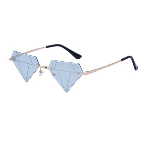 Randlose Damen-Sonnenbrille in Diamantform, Partybrille, rahmenlose Sonnenbrille, Polygon, Diamantförmige Sonnenbrille, blau von WENGU
