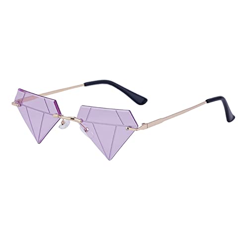 Randlose Damen-Sonnenbrille in Diamantform, Partybrille, rahmenlose Sonnenbrille, Polygon, Diamantförmige Sonnenbrille, violett von WENGU