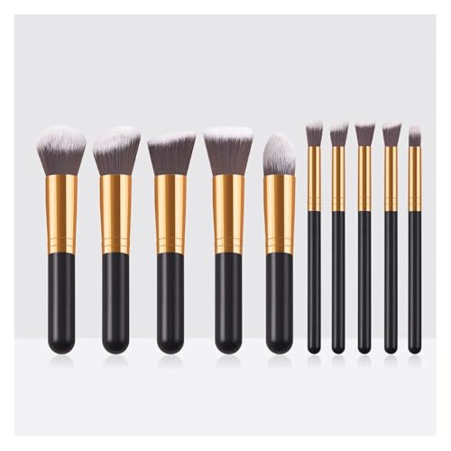 WENH 10-teiliges Make-up-Pinsel-Set for Frauen, professionelle Schönheits-Kosmetik-Tools, Foundation, Rouge, Lidschatten, Lippen-Make-up-Pinsel(Black gold) von WENH