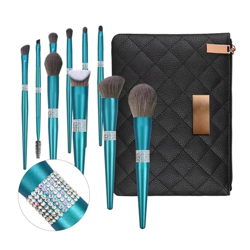 WENH 10-teiliges Make-up-Pinsel-Set mit Glitzer-Diamant und Strasssteinen for Frauen, Power-Lidschatten, Gesichtsfarbe, Wimpern-Make-up-Pinsel, Schönheits-Tool(With bag) von WENH