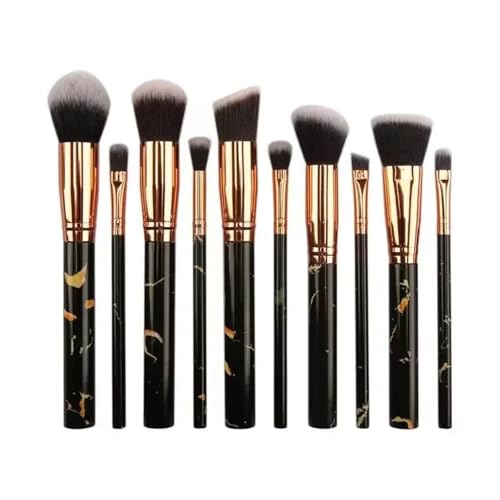 WENH 10-teiliges großes Make-up-Pinsel-Set mit Li-Stein-Muster, 5 große und 5 kleine Lidschatten-Lippenstift-Make-up-Tools, tragbare Anfängerpinsel(Black 10pcs) von WENH