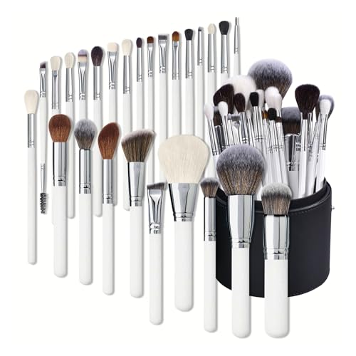 WENH 12/16/26 Pcs Holzgriff Make-Up Pinsel Set Foundation Blush Concealer Lidschatten Augenbrauen Puder Pinsel Make Up Beauty Tools(26 pcs PU bucket) von WENH
