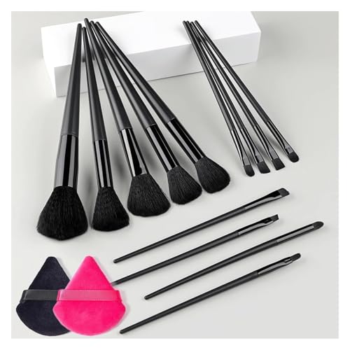 WENH 13/15Pcs Make-Up Pinsel Set Mit Puff Weichen, Flauschigen Foundation Pinsel Lidschatten Erröten Pulver Blending Make-Up Schönheit werkzeug for Beginnen(Black-2Puff) von WENH