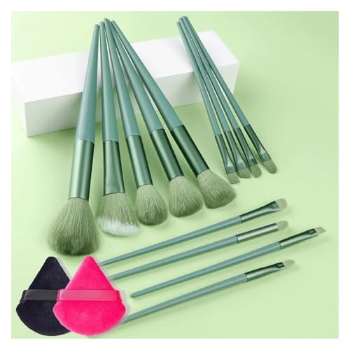 WENH 13/15Pcs Make-Up Pinsel Set Mit Puff Weichen, Flauschigen Foundation Pinsel Lidschatten Erröten Pulver Blending Make-Up Schönheit werkzeug for Beginnen(Green-2Puff) von WENH