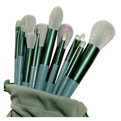 WENH 13-teiliges Make-up-Pinsel-Set for Lidschatten, Foundation, Damen-Kosmetikpinsel, Lidschatten, weiche Make-up-Werkzeugtasche(Green-velvet bag) von WENH