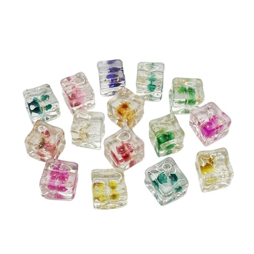 WENH 14mm 100 stücke Harz Innere Blume Würfel Form Perlen for Handgemachte Ohrring/Halskette DIY Teile von WENH