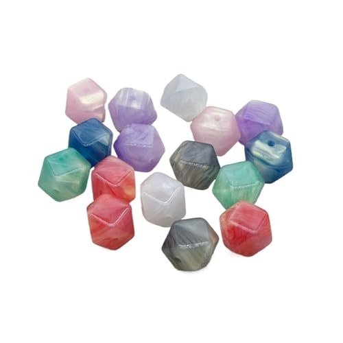 WENH 15x15mm 100 Stück Harzpulver Effekt Achteckige Perle for handgefertigte Ohrringe/Armbänder/Halsketten DIY Teile(Random mix) von WENH