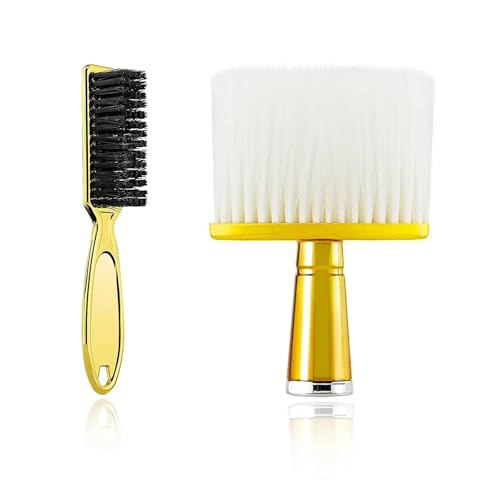 WENH 2 STÜCKE Schwarz Barber Neck Brush Set Haarschnitt Neck Duster Bürsten Friseur Rasierer Clipper Reinigungsbürste Männer Bart-Styling-Tools(Gold) von WENH