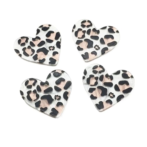 WENH 33x32mm 100 stücke Acryl Anhänger Leopard Print Herz Charme for Handgemachte Ohrring/Halskette DIY Teile(White) von WENH