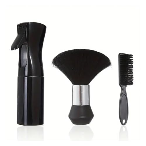 WENH 4 stücke Professionelle Barbershop Werkzeuge Spray Flasche Kamm Nylon Borsten Bart Pinsel Haar Reinigung Pinsel Salon Styling Zubehör(3pcs-Black-B) von WENH