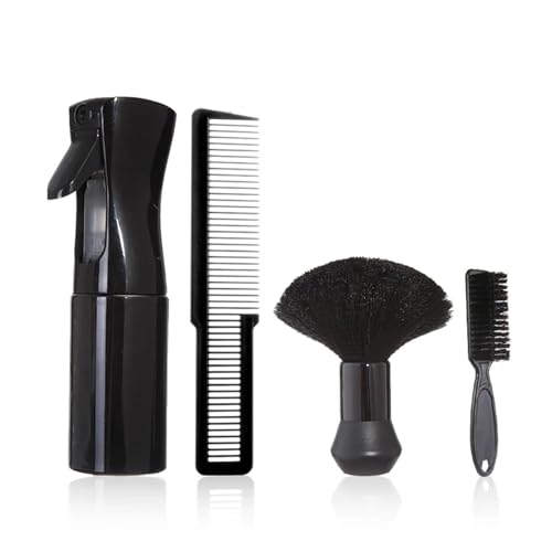 WENH 4 stücke Professionelle Barbershop Werkzeuge Spray Flasche Kamm Nylon Borsten Bart Pinsel Haar Reinigung Pinsel Salon Styling Zubehör(4pcs-Black-A) von WENH