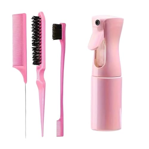 WENH 4 teile/satz Friseur Werkzeuge Set Spray Flasche Ratte Schwanz Kamm Necken Haar Pinsel Rand Control Haar Kamm for Kämmen Glätten haar(3pcs set pink) von WENH