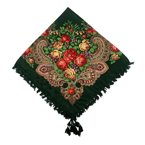 WENH 90 * 90 cm Russischen Nationalen Schal Frauen Retro Blumenmuster Tücher Russische Quadratische Schals Babuschka Kopftuch Hijab Wraps(Army Green) von WENH