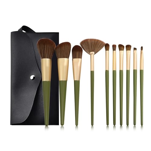WENH Champagner Make-Up Pinsel Set for Frauen Kosmetische Foundation Puder Rouge Lidschatten Kabuki Blending Make Up Pinsel Beauty Tools(10pcs green with bag) von WENH