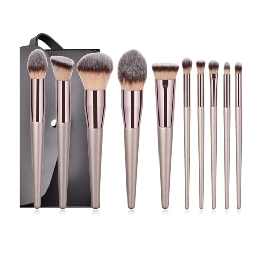 WENH Champagner Make-Up Pinsel Set for Frauen Kosmetische Foundation Puder Rouge Lidschatten Kabuki Blending Make Up Pinsel Beauty Tools(10pcs with black bag) von WENH