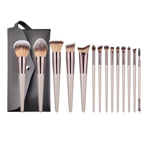 WENH Champagner Make-Up Pinsel Set for Frauen Kosmetische Foundation Puder Rouge Lidschatten Kabuki Blending Make Up Pinsel Beauty Tools(14pcs with black bag) von WENH