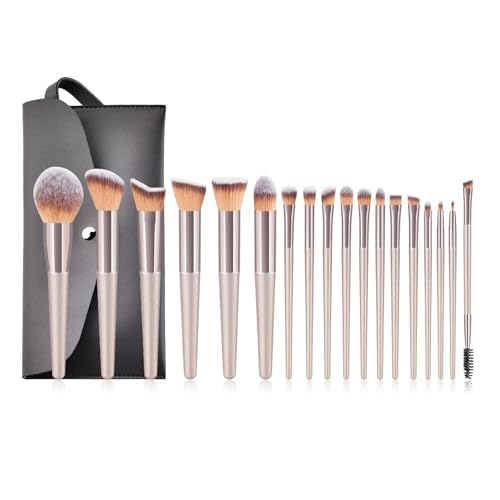 WENH Champagner Make-Up Pinsel Set for Frauen Kosmetische Foundation Puder Rouge Lidschatten Kabuki Blending Make Up Pinsel Beauty Tools(18pcs with black bag) von WENH