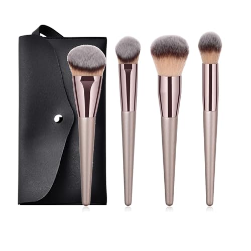WENH Champagner Make-Up Pinsel Set for Frauen Kosmetische Foundation Puder Rouge Lidschatten Kabuki Blending Make Up Pinsel Beauty Tools(4pcs with black bag) von WENH
