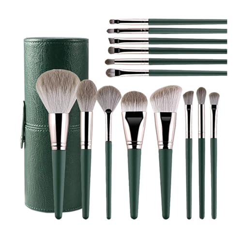 WENH Make-up-Pinsel-Set, 14 Make-up-Werkzeuge for weiches Haar, Anfänger, loses Puder, Grundierungspinsel, Rouge, Lidschatten, Augenbrauenpinsel(Green bucket) von WENH