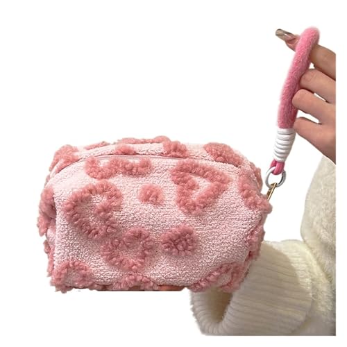 WENH Plüsch-Make-up-Taschen mit Griff, weiche Reise-Kosmetik-Aufbewahrungstasche, tragbar, mit Liebesdruck, Organizer, Federmäppchen, niedliche Clutch-Tasche(A) von WENH