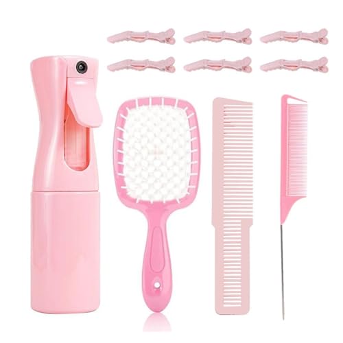 WENH Professionelles Haarkamm-Set, Rattenschwanzkamm, breiter Zahnkamm, Krokodilklemme, doppelseitiger Haarkamm for Damen, Haarstyling-Tools for den Salon(Pink set) von WENH