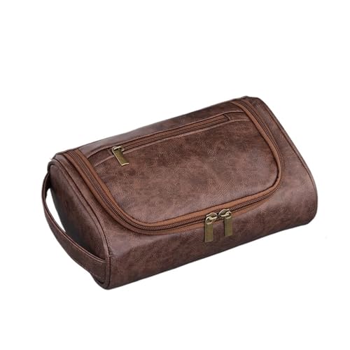 WENH Reise Kulturbeutel for Frauen Männer Retro PU Leder Kosmetik Taschen Weibliche wasserdichte Reise Make-Up Tasche Kulturbeutel(Coffee) von WENH