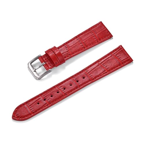 WENH Schnellverschluss Klassisches Bambus-Leder-Uhrenarmband Herren Damen Leder-Uhrenarmbänder 16mm 18mm 19mm 20mm 21mm 22mm(Red,16mm) von WENH