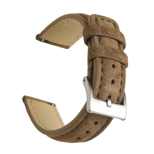 WENH Vintage Wildleder Uhrenarmband 18mm 19mm 20mm 22mm Handgefertigtes Uhrenarmband Grau Braun Ersatzgürtel Zubehör for Herren(Light coffee 1,18mm) von WENH