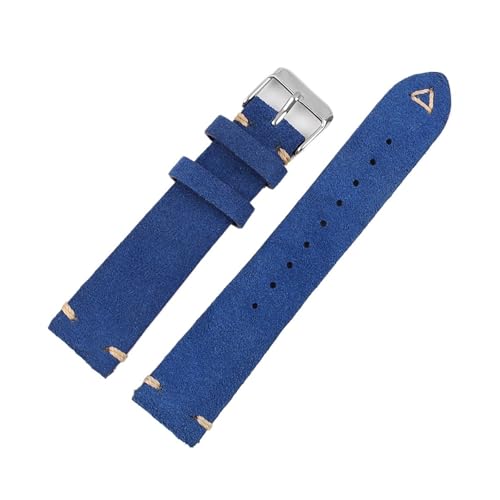 WENH Wildleder-Uhrenarmbänder, handgefertigt for Herren, 18 mm, 19 mm, 20 mm, 21 mm, 22 mm, Leder-Uhrenarmband, braun, Schnellverschluss-Armband(Dark blue,19mm) von WENH