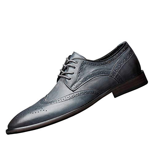 WENJHEN Herren Brogue Lederschuhe Echte Rindsleder, Männer Leder Schuhe Spitz Schnürhalbschuhe für Hochzeit Lässige Tanzen Geschäftliche Business-Halbschuh von WENJHEN