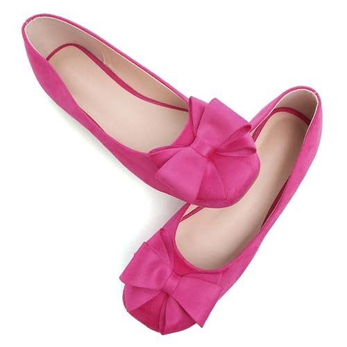 WENJIAZHIZHI Damen-Ballerinas mit quadratischer Zehenpartie, Schleife, bequem, zum Reinschlüpfen, elegant, lässig, mit Fliege, flache Schuhe, A-Rose, 39 EU von WENJIAZHIZHI