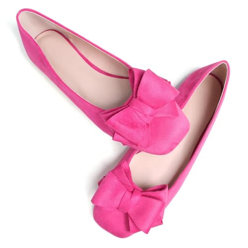 WENJIAZHIZHI Damen-Ballerinas mit quadratischer Zehenpartie, Schleife, bequem, zum Reinschlüpfen, elegant, lässig, mit Fliege, flache Schuhe, J259-rose, 38 EU von WENJIAZHIZHI