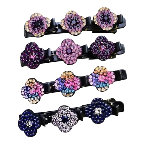 WENJION 4 Stück Haarspangen Damen Vierblättriges Kleeblatt, Funkelnde Kristall Haarspange, Elegante Haarspangen Set, Haarclip für Mädchen Frauen, Haarspange für Pony Seitenhaar WENJION 4 Stück Haarspangen Damen Vierblättriges Kleeblatt, Funkelnde Kristall Haarspange, Elegante Haarspangen Set, Haarclip für Mädchen Frauen, Haarspange für Pony Seitenhaar von WENJION