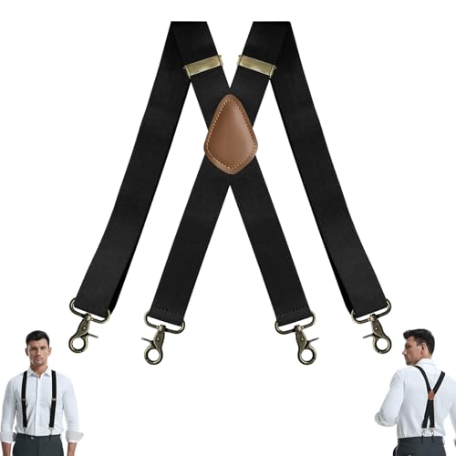 WENJION Hosenträger Herren Extra Stark – Verstellbare X Form Mit 4 Metallclips, Elastisch Und Breit Für Männer Und Damen, Hosenträger Für Arbeit Kleidung Und Auftritt von WENJION