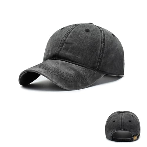 WENJION Vintage Basecap Herren Verstellbare Baseballkappe Schwarz Waschbar Sonnenschutz Outdoor Cap Für Reise Sport Freizeit Wasserabweisend Baumwolle Used Look von WENJION
