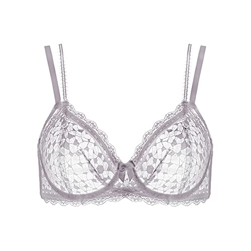 Damen BH mit durchsichtiger Spitze, Push-Up-BH in Übergröße, transparent, Minimizer, ungepolsterte Netz-Unterwäsche (Farbe: Grau, Größe: 75B) von WENJUN