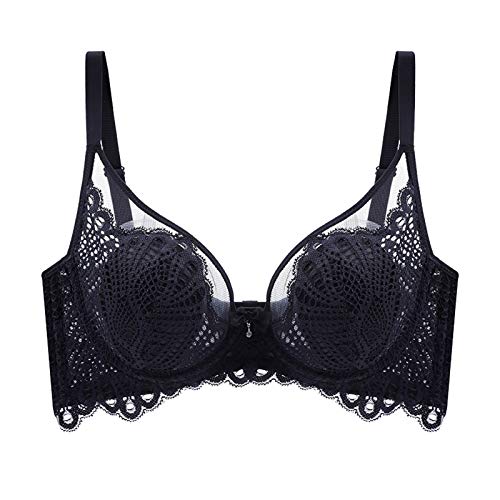 Damen-BHs, bestickt, drahtlos, Übergröße, Bralette, Dessous, Minimizer, dünn, gerafft, Alltags-BH (Farbe: Schwarz, Größe: 85C) von WENJUN