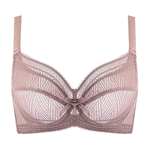 Damen Minimizer-BH, Vollfigur-Spitze, Alltags-BHs, Übergröße, volle Abdeckung, ungepolsterte Unterwäsche, Bralette (Farbe: Hellviolett, Größe: 90H) von WENJUN