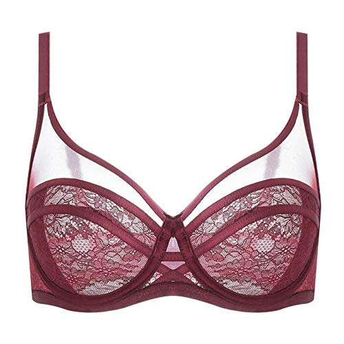 Ungefütterter Damen-BH, verführerischer Komfort-Minimizer-BHs, Übergröße, vollständige Abdeckung, ungepolsterter BH (Farbe: Weinrot, Größe: 75E) von WENJUN