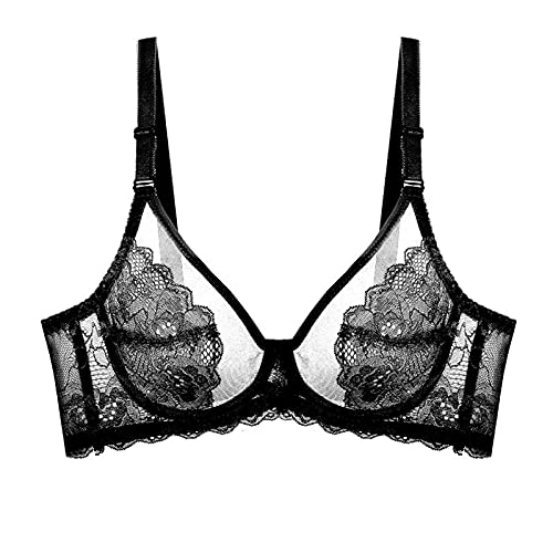 WENJUN Push-up-BHs für Frauen in Übergröße, ultradünne Spitze, sexy Bügel, Dessous, BH, volle Abdeckung, Alltagsbralette (Farbe: Schwarz, Größe: 95B) von WENJUN